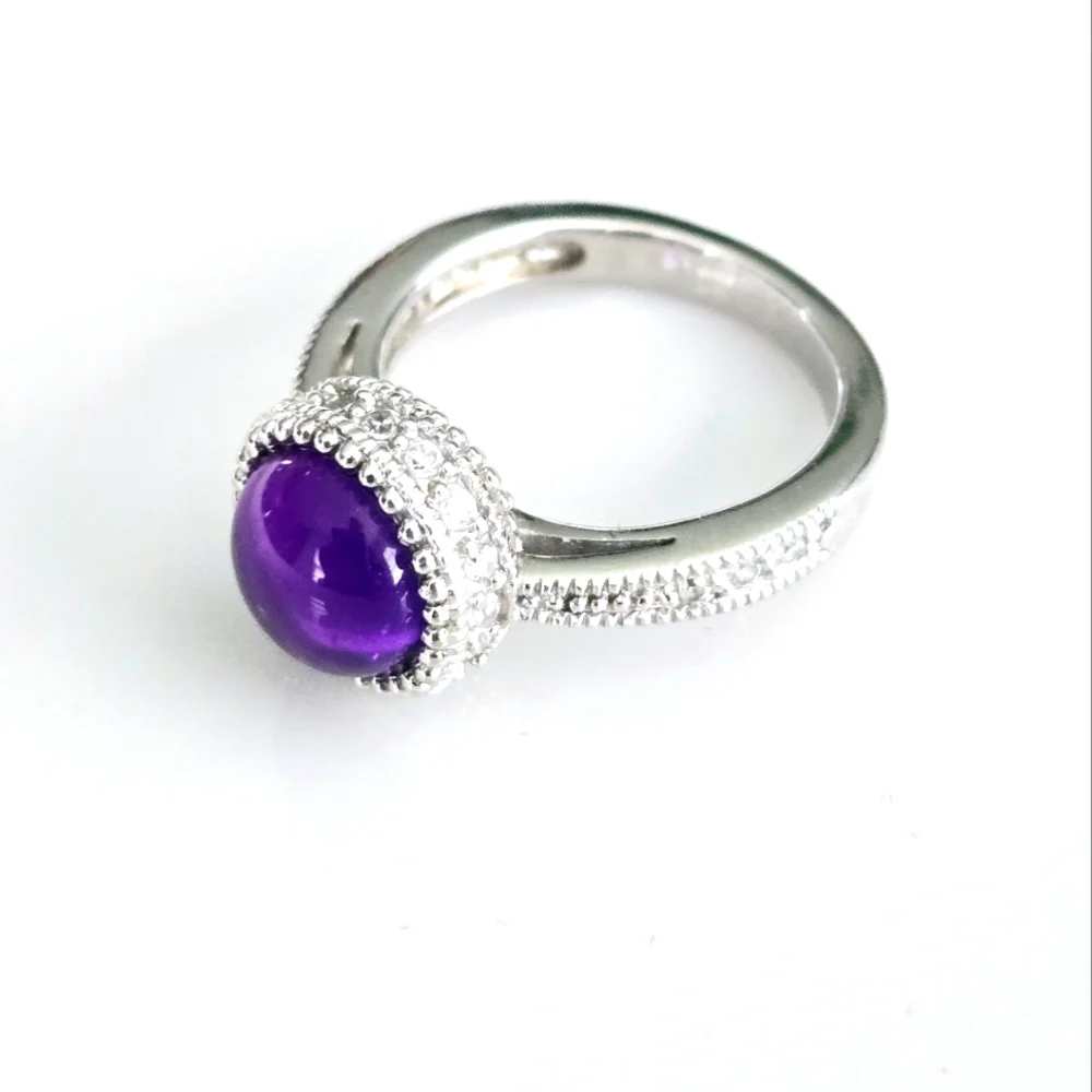 925 Sterling Silver Purple Gemstone Halo Statement Ring
